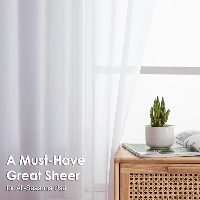 White Sheer Curtains 84 inches Long 2 Panels Set, Sheer White Curtains - Image 2