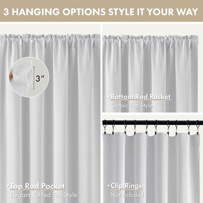 MIULEE 84 Inch Length Greyish White Blackout Bedroom Curtains Set of 4 | - Image 8