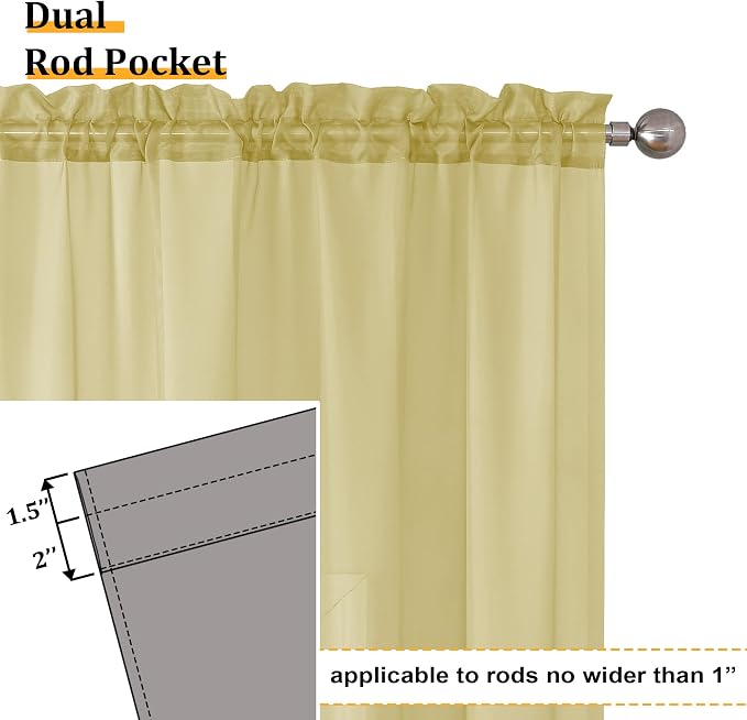 Aiyufeng Yellow Sheer Curtains 2 Panel Sets 96 Inches Long - Image 4