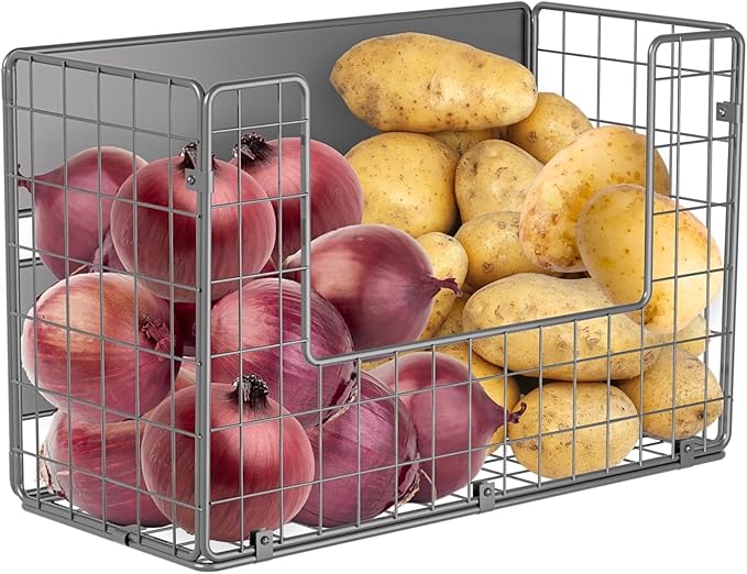 Magnetic Shelf for Fridge, Fruit Potato & Onion Storage Bins, Pantry Organizers & Storage, Large Container Magnetic Basket for Refrigerator, Kitchen Counter,Cabinet Magnetic Fridge Organizer Silver 1