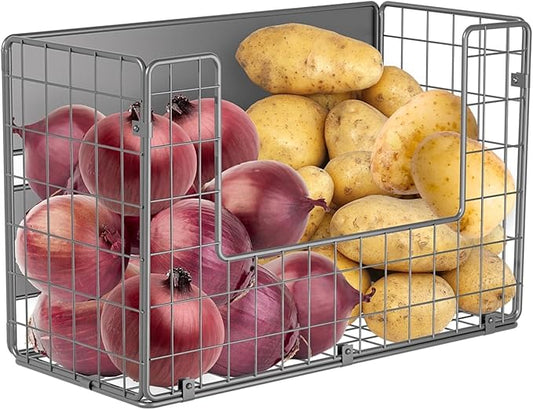 Magnetic Shelf for Fridge, Fruit Potato & Onion Storage Bins, Pantry Organizers & Storage, Large Container Magnetic Basket for Refrigerator, Kitchen Counter,Cabinet Magnetic Fridge Organizer Silver 1