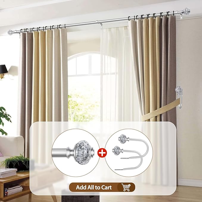Silver Curtain Rods for Windows 48 to 84 Inch, USFOOK 7/8 inch Telescoping - Image 6