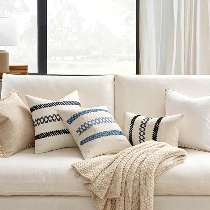 MIULEE Set of 2 Coastal Blue Boho Decorative Pillow Covers 18x18 Inch | - Image 2