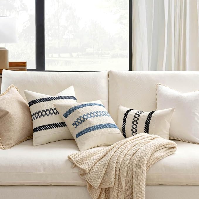 MIULEE Set of 2 Navy Blue Boho Decorative Pillow Covers 20x20 Inch | Farmhouse - Image 2