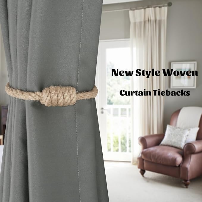 BEL AVENIR Magnetic Jute Curtain Tiebacks, Decorative Drapery Holdbacks - Image 6