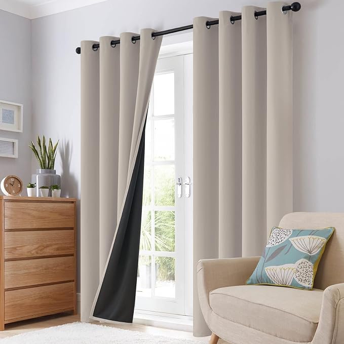 SimpleHome Natural 100% Blackout Curtains Room Darkening Living Room 90L | - Image 8