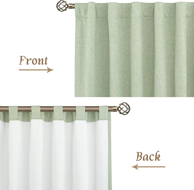 100% Blackout Natural Linen Curtains 72 Inches 2 Panels, Light Green | Room - Image 8