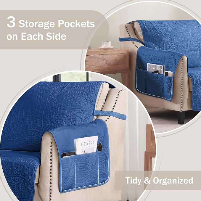 Blue Loveseat Covers for 2 Cushion Couch, Water-Repellent Sofa Slipcover for - Image 4