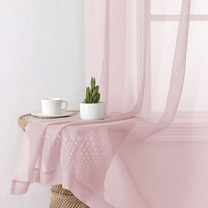 Lecloud Blush Pink Sheer Curtains 78 Inches Long 2 Panels, Modern Airy Voile - Image 4