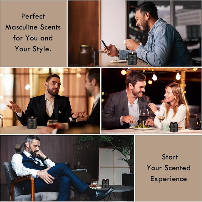 Magnolia & Sandalwood Candle | Masculine Candle - Candles for Men, Soy Candles for Home Scented, Manly Scented Decor for Home - Gifts for Men, 7oz Black Jar, Long Lasting