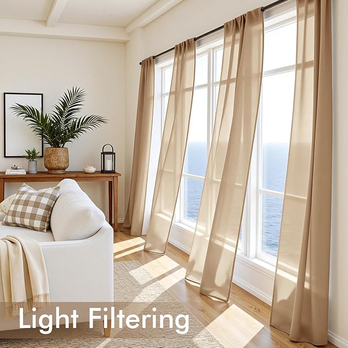 MIULEE Brown Sheer Curtains 63 Inches Long 4 Panels 54 x 63 Inches | Light - Image 4