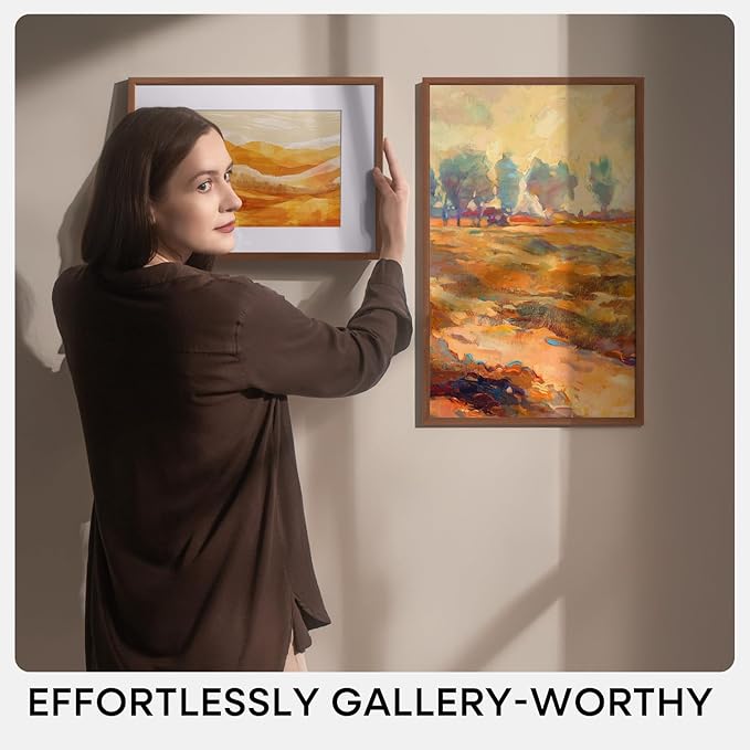 Homeforia 20x24 Picture Frame Brown, High End Dark Oak 20x24 Walnut Wooden Poster Frames with Mat 16x20, 20 x 24 Wood Frame Matted to 16 by 20, 24x20 Hanging Frames, Tempered Glass, Wall Kit, Set of 1