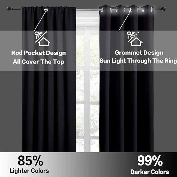 RYB HOME Blackout French Door Window Curtain Covering, Rod Pocket Thermal - Image 5