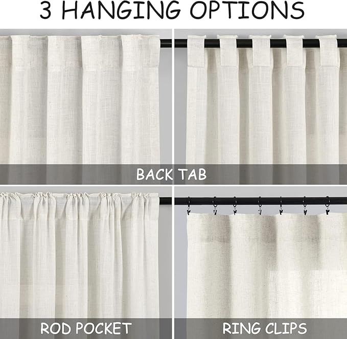 Cafe Linen Curtains 40 Inch Length Cream Privacy Semi Sheer Light Filtering - Image 2