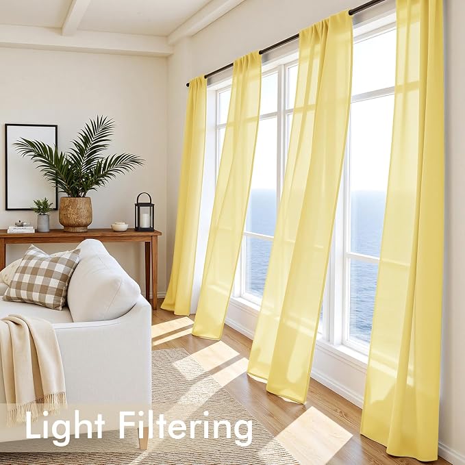 MIULEE Yellow Sheer Curtains 96 Inches Long 4 Panels 42 x 96 Inches | Light - Image 4