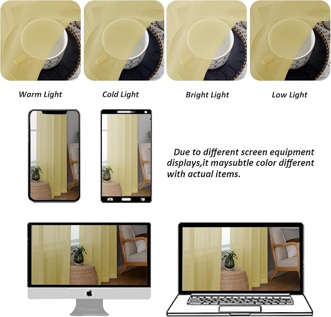 Chyhomenyc Mustard Yellow Sheer Curtains 84 Inches Long, Light Filtering Window - Image 8
