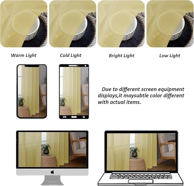 Chyhomenyc Mustard Yellow Sheer Curtains 120 Inches Long - Image 6