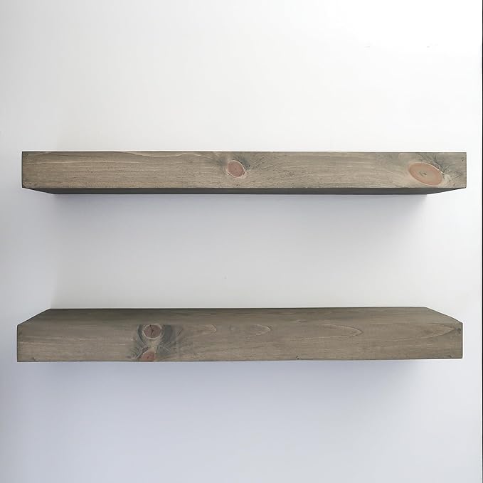 Modern Floating Shelves 3 Inches Thick for Wall, Wide Shelves for Kitchen, Living Room, Bedroom, and Bathroom, Natural Pine Wood, Rustic Wooden Shelf, (Set of 2) (Aged Barrel, 24Lx3Hx8D)