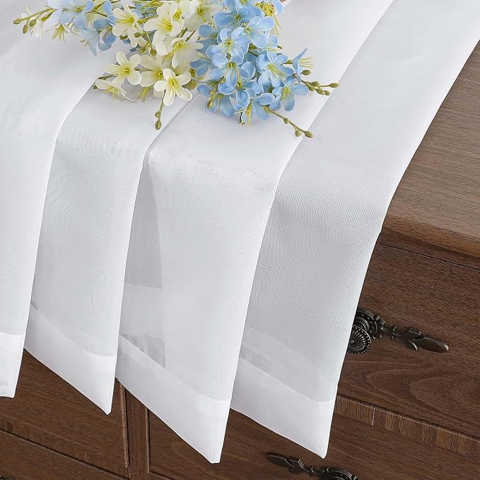 White Sheer Curtains Tier 36 Inches Length 2 Panels Set, Light Filtering - Image 6