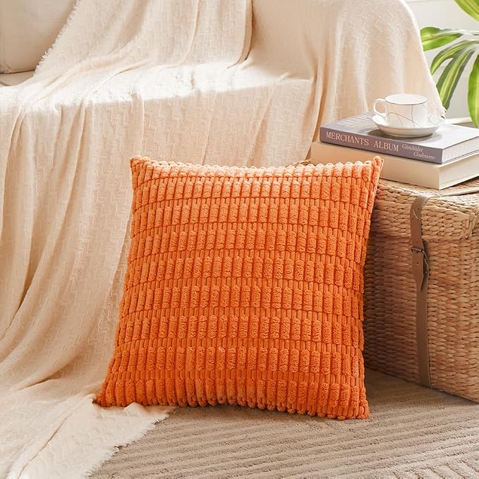Fancy Homi 4 Packs Orange Fall Decorative Throw Pillow Covers 16x16 Inch - Image 2