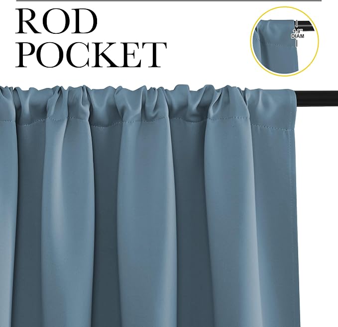 NICETOWN Bedroom Curtains Blackout Draperies, Smoky Blue, 1 Pair, 34-inch W x - Image 2