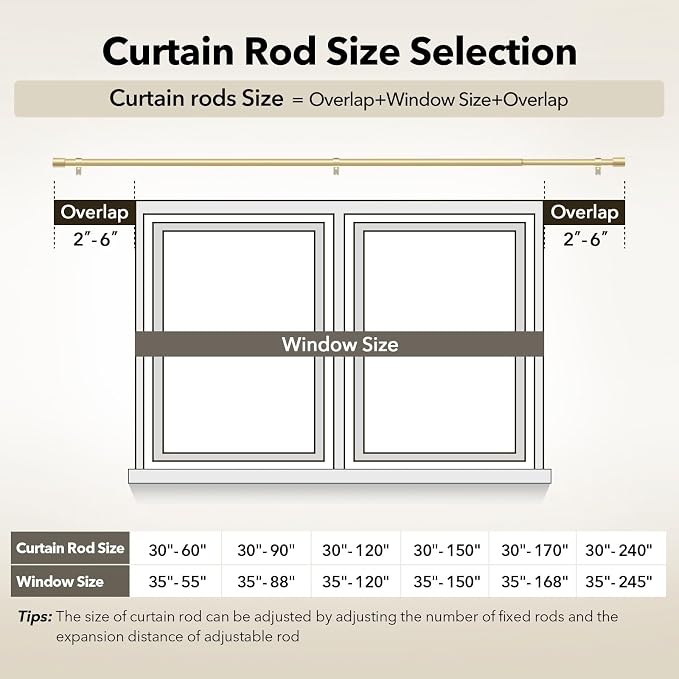 Extra Long Curtain Rods for Windows 32 to 170 Inch, 1 Inch Gold Curtain Rods - Image 5