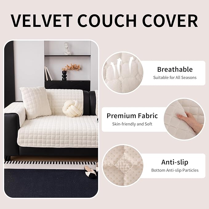 Velvet Couch Cover, Washable Sectional Sofa Cover, Anti Slip Sofa Slipcover - Image 3