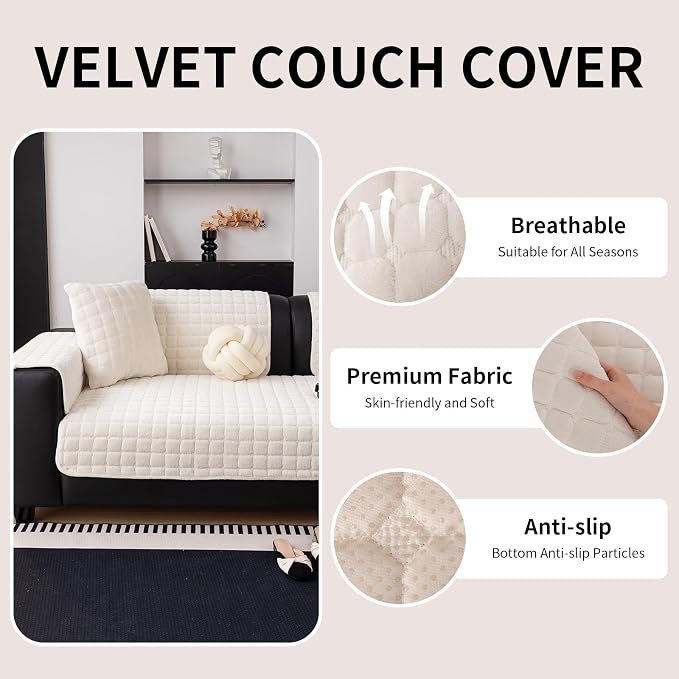 Velvet Couch Cover, Washable Sectional Sofa Cover, Anti Slip Sofa Slipcovers - Image 2
