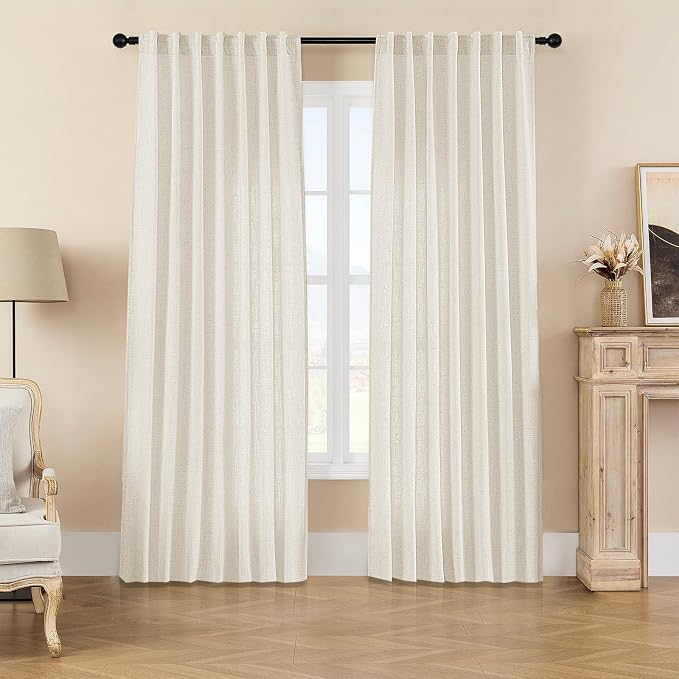 Joydeco Linen Curtains 2 Panel Set, Light Filtering, Ivory on Linen Curtains 96 by JOYDECO