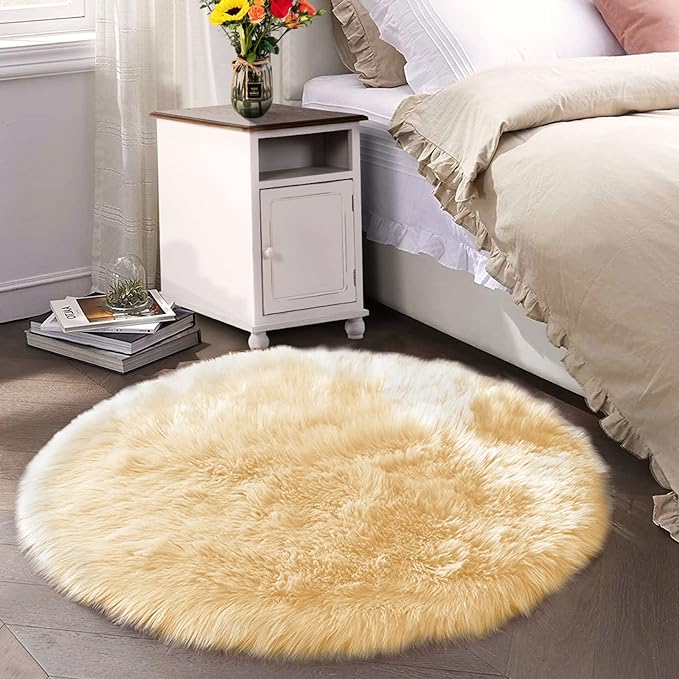 Latepis Yellow Fluffy Circle Rugs by Latepis