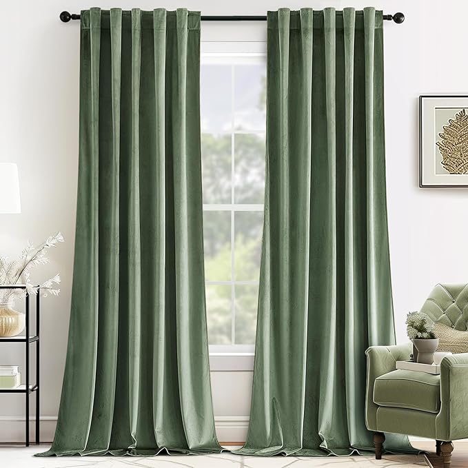 MIULEE Sage Green Velvet Curtains 52x72 inches Luxury Blackout Curtains | by MIULEE