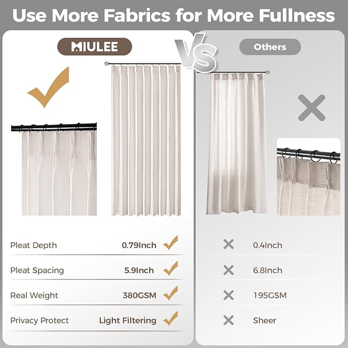 MIULEE Pinch Pleated Thick Linen Curtains 94 Inches Long 2 Panels - Image 6