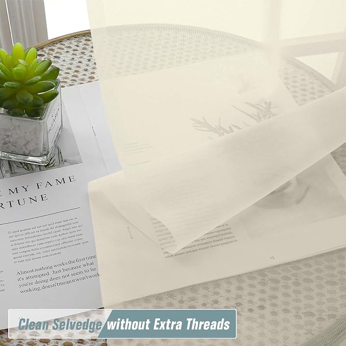 Cream Window Sheer Curtains 54 inch Length, Soft Airy Light Filtering Sheer - Image 2