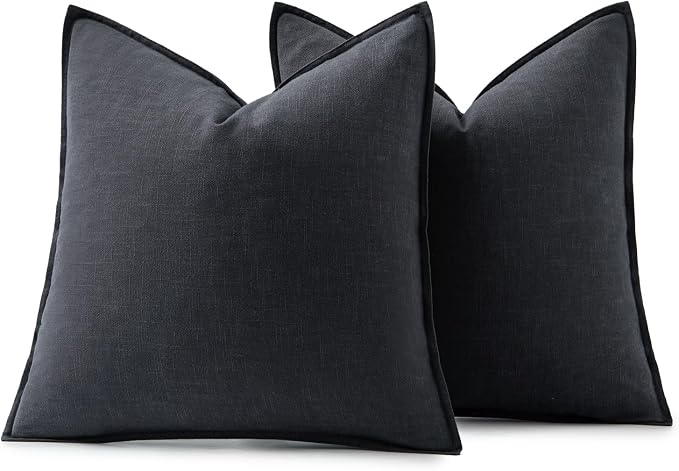 MIULEE Decorative Linen Euro Sham Pillow Covers 22x22 Inch Dark Gray | Boho - Image 6