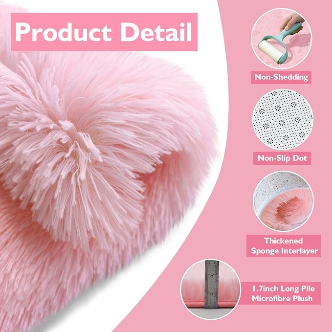 yulidayang Pink Fluffy Round Area Rugs - Image 4