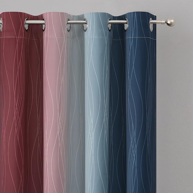 Estelar Textiler Navy Blue and Burgundy Red Ombre Blackout Curtains 96 Inch - Image 4
