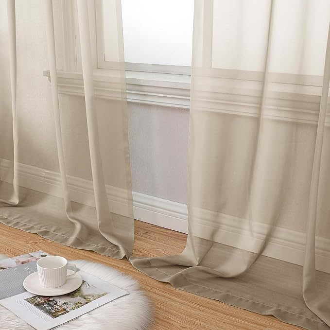Sheer Taupe Curtains for Bedroom Living Room 90 Inches Long 2 Panels Set - Image 8