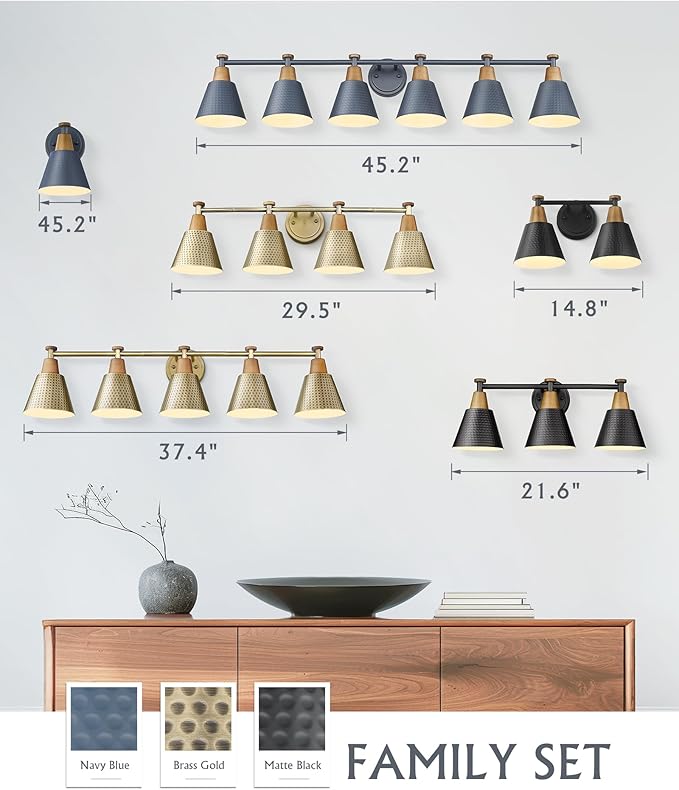 FEMILA Vintage Bathroom Light Fixtures, 45.3" Vanity Lighting Fixtures Over Mirror, 6 Light Vanity Light, Blue Finish, 4FG59B-6W Blue