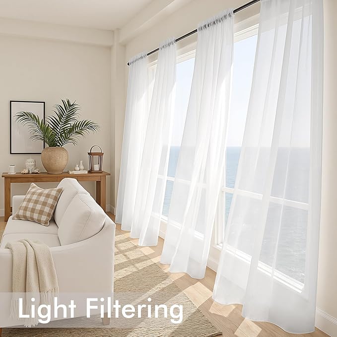 MIULEE White Sheer Curtains 96 Inches Long 4 Panels 54 x 96 Inches | Light - Image 4