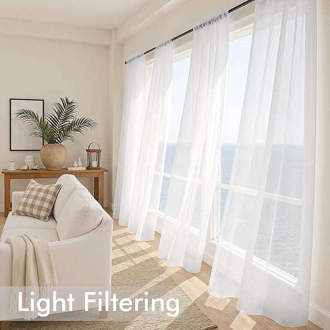 MIULEE White Sheer Curtains 72 Inches Long 4 Panels 42 x 72 Inches | Light - Image 4