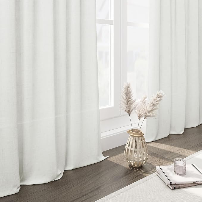 Ivory Linen Curtains 108 Inches Long 2 Panels Back Tab Pocket Modern Farmhouse - Image 6