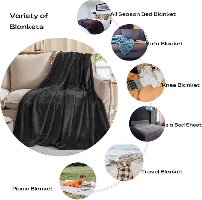 Dark Grey Fleece Plush Throw Blanket 60"x80"for Couch Fuzzy Cozy Flannel | - Image 3