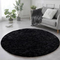 Amdrebio Black Fluffy Round Circle Rug 4Ft by Amdrebio