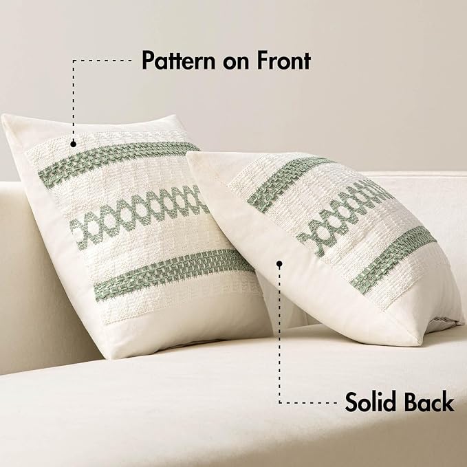 MIULEE Set of 2 Sage Green Boho Decorative Pillow Covers 16x16 Inch | Farmhouse - Image 6