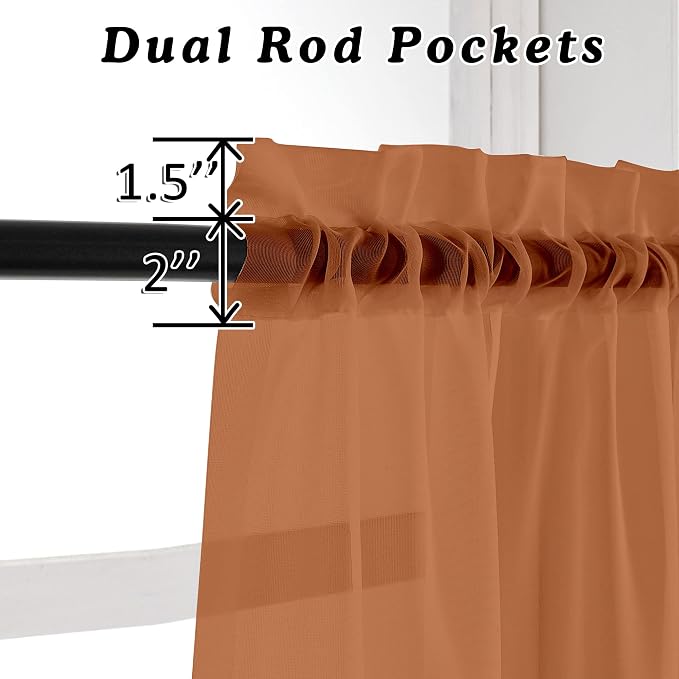 OVZME Orange Sheer Curtains 108 Inches Long, Light Filtering Semi Transparent - Image 3