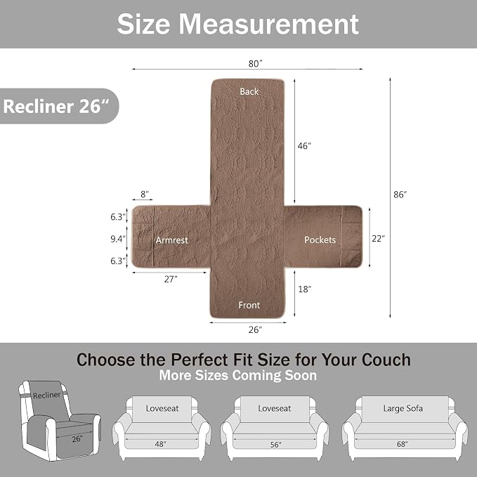 Toffee Quilted TV Recliner Covers, Medium Recliner Chair Covers, Lazy Boy Chair - Image 7