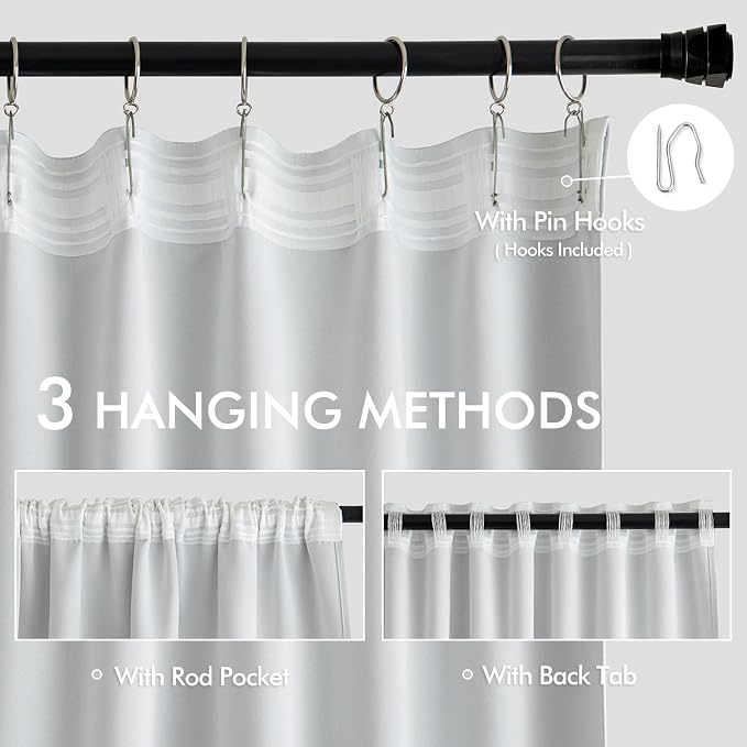 MIULEE Greyish White Back Tab Blackout Curtains 52x96 Inch Long 2 Panels | Rod - Image 3