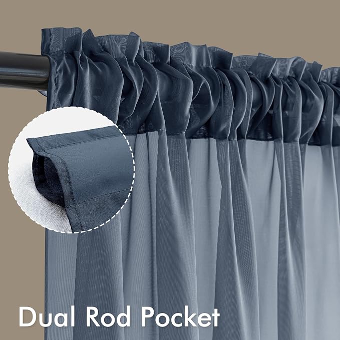 MIULEE Navy Blue Sheer Curtains 72 Inches Long 4 Panels 42 x 72 Inches | Light - Image 3