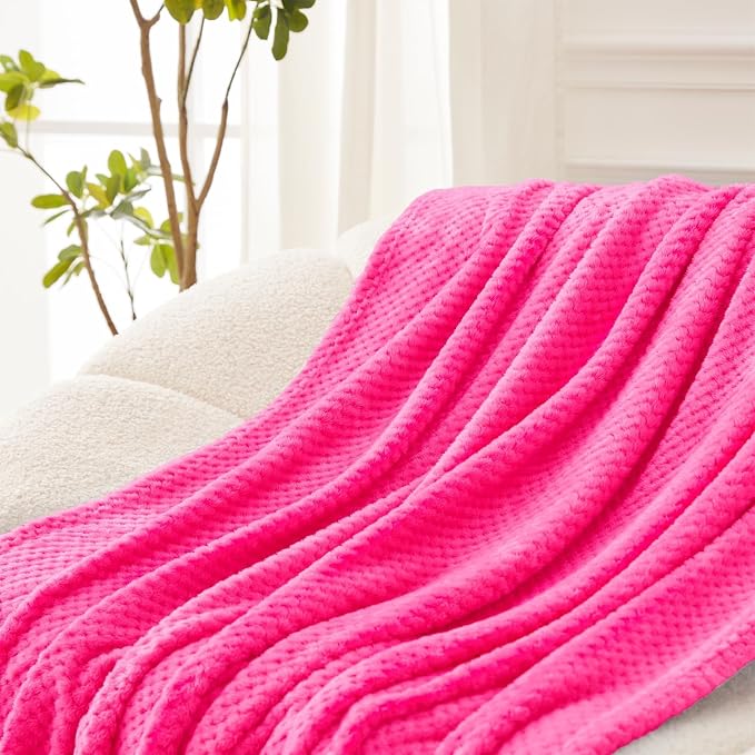 Exclusivo Mezcla Soft Waffle Fleece Bed Blanket King Size, Hot Pink | - Image 5