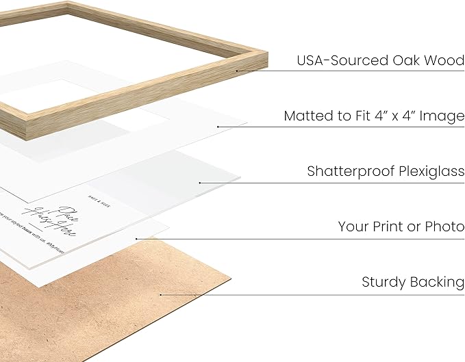 HAUS AND HUES Solid Oak Wood 8”x8” Picture Frames Matted to 4”x4” Set of 3-8x8 Standard Square Picture Frames, Natural Wood Picture Frames 8x8 Square, Matted Picture Frame 8x8 (Beige Oak Frames)